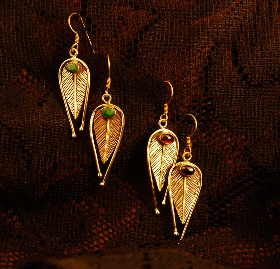 Leaf Drop earrings - Brass - Turquoise - Ekeko Crafts