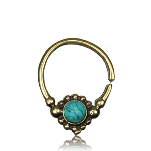 Shyla Septum Ring - Brass - Turquoise - Ekeko Crafts
