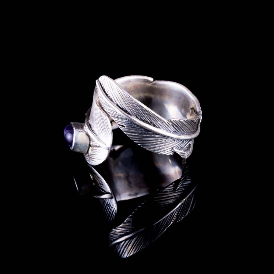 Feather Ring - Silver - Amethyst - Ekeko Crafts