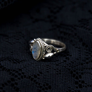 Bud & Spiral Silver Ring - Moonstone - Ekeko Crafts