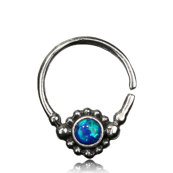 Shining Seeta Septum Ring -Silver - Blue Opal - Ekeko Crafts