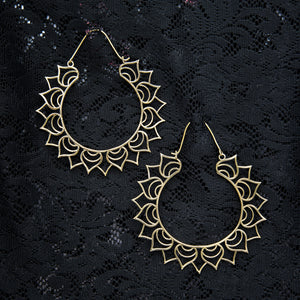 Lotus Petal Hoop Earrings - Brass - Ekeko Crafts
