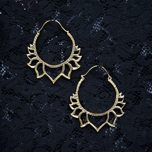 Large Lotus Earrings - Brass - Ekeko Crafts