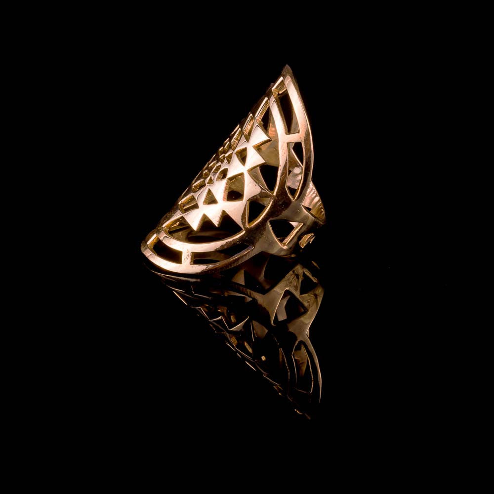 Sri Yantra Ring Small Medallion - Vermeil Saphire – Light By Debra Skyler