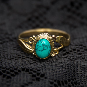 Leaf Ring - Brass - Turquoise - Ekeko Crafts