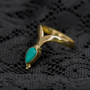 Chevron Ring - Brass - Turquoise - Ekeko Crafts