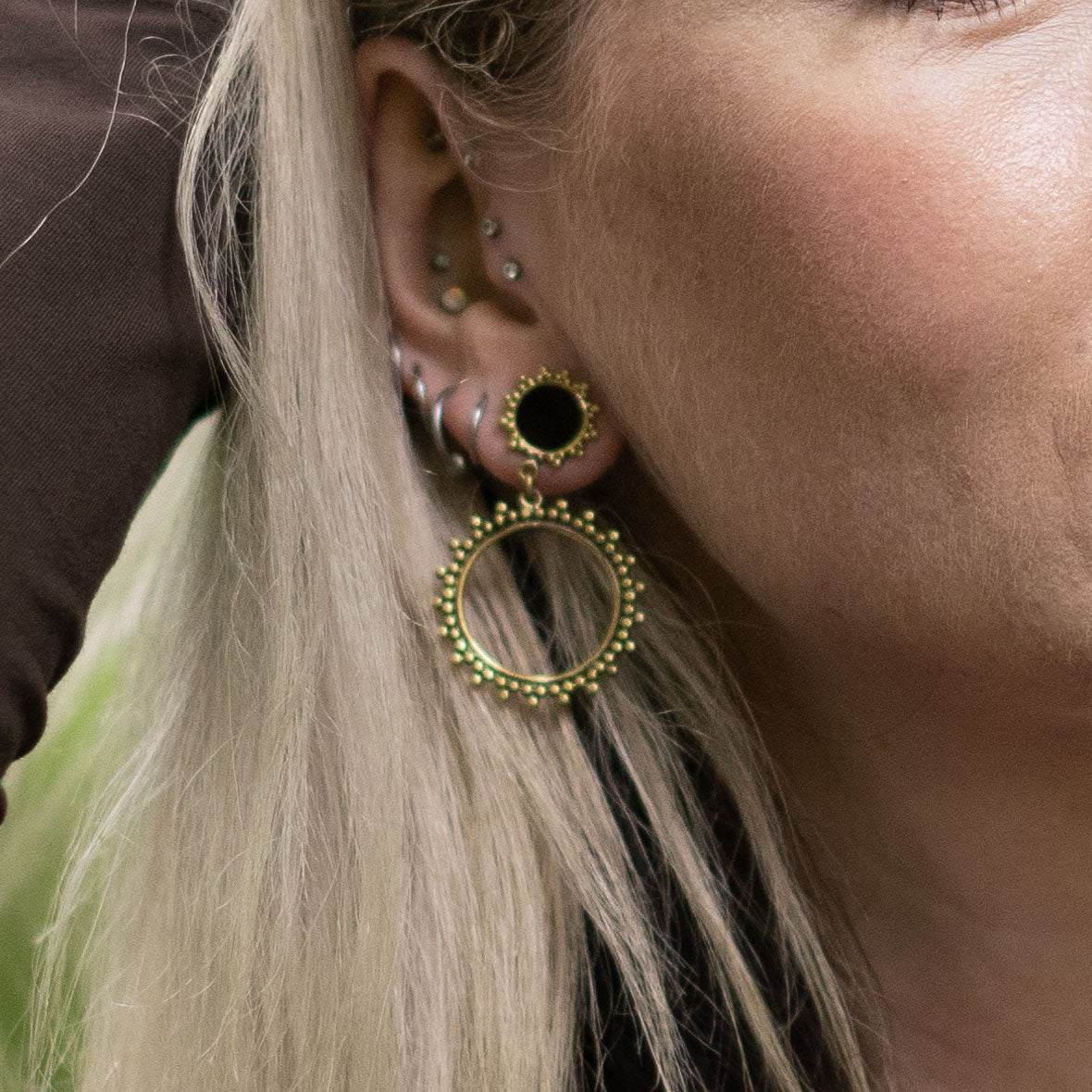 Brass Dangle Plug Earrings Dangle Brass Ear Plugs Tribal Metal Ear