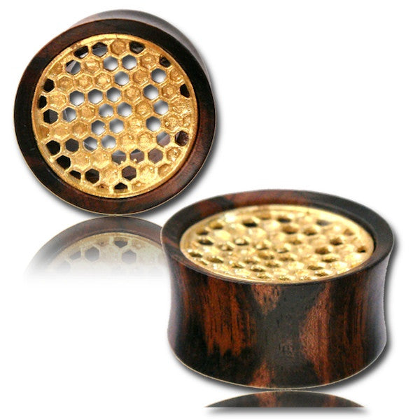 Honeycomb Wooden Gauge Earrings - Ekeko Crafts