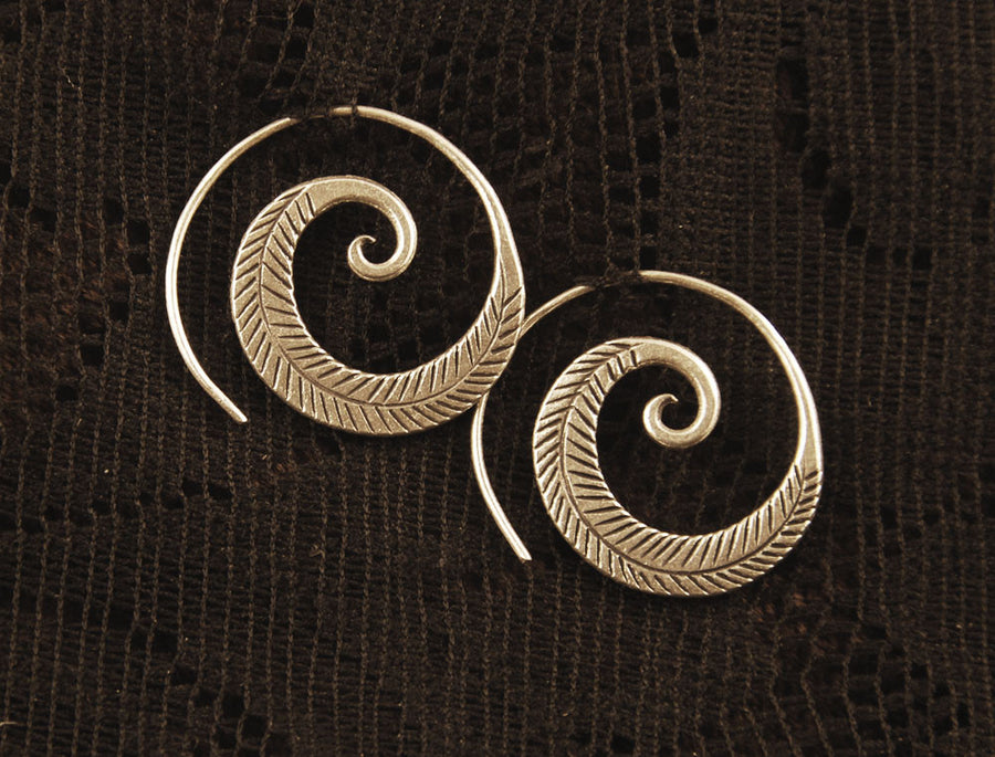 Feather Spiral Earrings - Ekeko Crafts