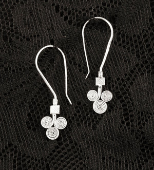 Triple Spiral Drop Earrings - Silver - Ekeko Crafts