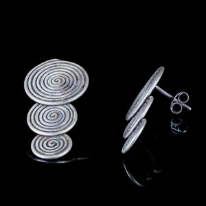 Triple Spiral Silver Stud Earrings - Ekeko Crafts