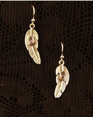 Feather Earrings with Gemstone - Ekeko Crafts