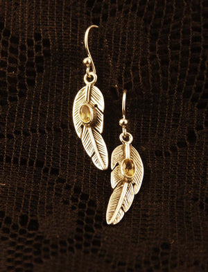 Feather Earrings with Gemstone - Ekeko Crafts