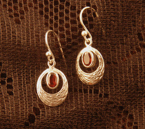Textured Silver Earrings with Gemstone - Ekeko Crafts
