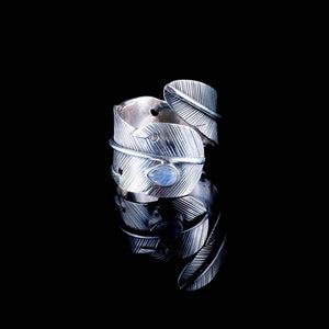 Feather Ring - Silver - Moonstone - Ekeko Crafts