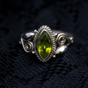 Bud & Spiral Silver Ring - Green Peridot - Ekeko Crafts