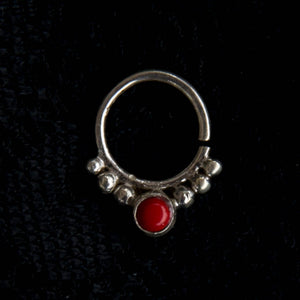 Agni Septum Ring - Silver - Red Coral - Ekeko Crafts