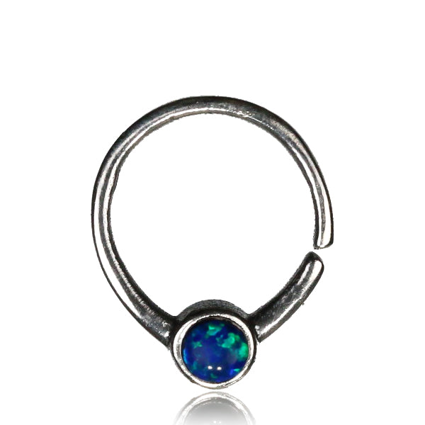 Seeta Septum Ring - Silver - Blue Opal - Ekeko Crafts