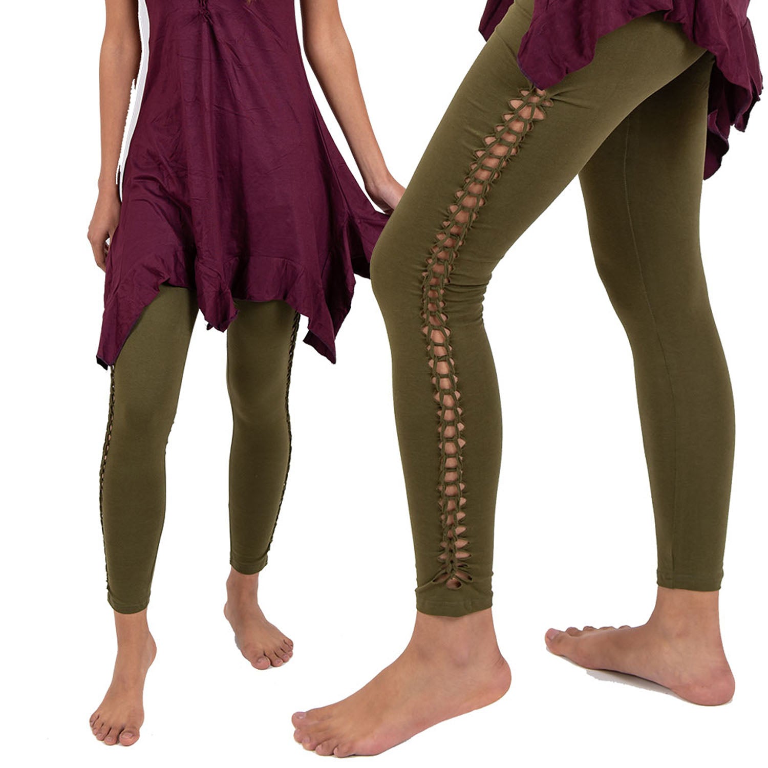 Cropped Leggings Slit Weave Capri Pants for Yoga Festival Leggings
