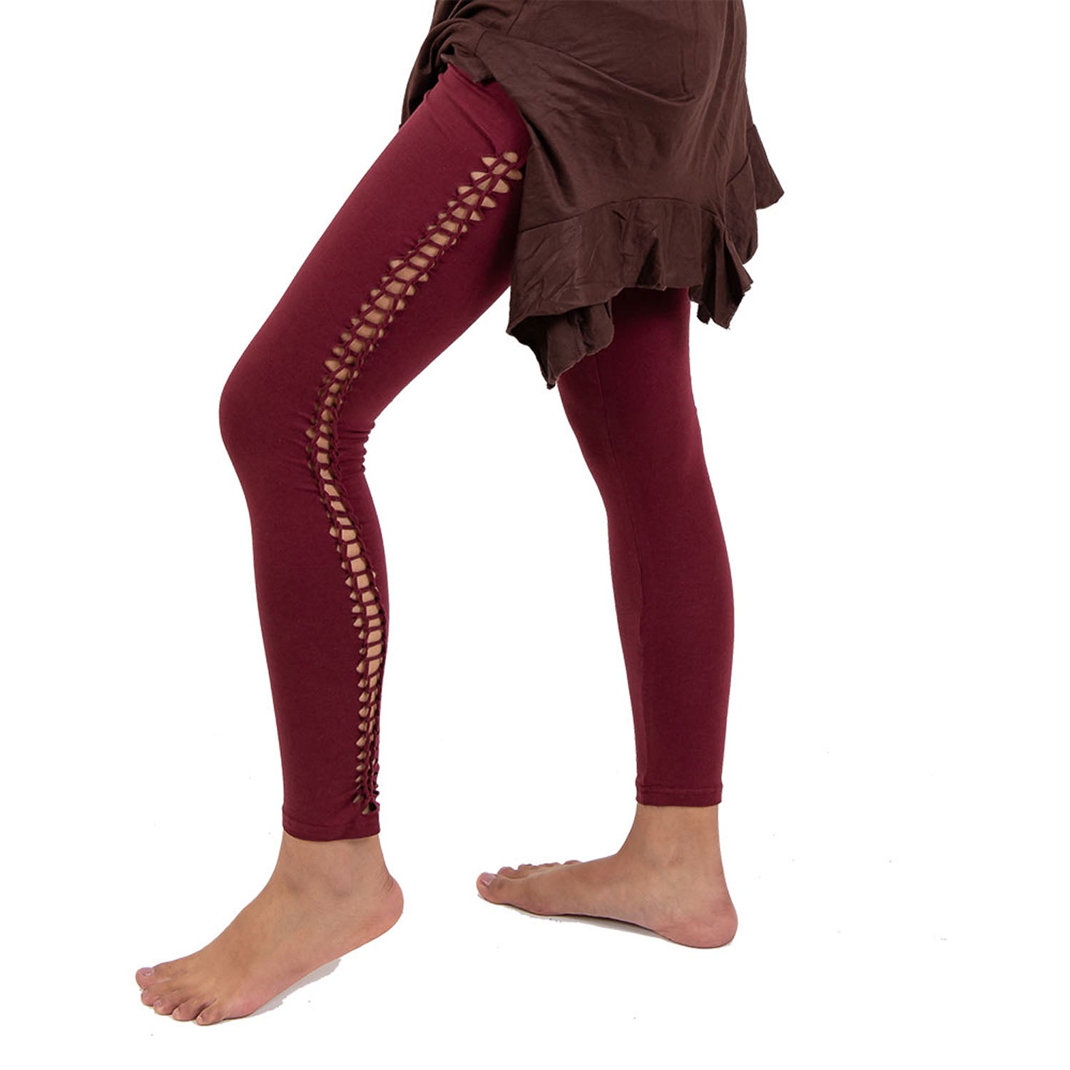 Front Slit Leggings For Women In Suede Printed Brown – Goa Magic Fashion